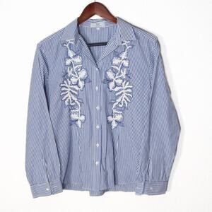 Valentina’s Women’s Blouse Maximalist Coastal Western Pinstripe Embroidered XL